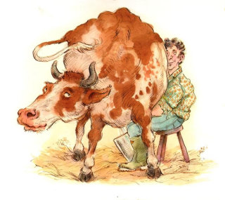 卡通幽默男人与公牛