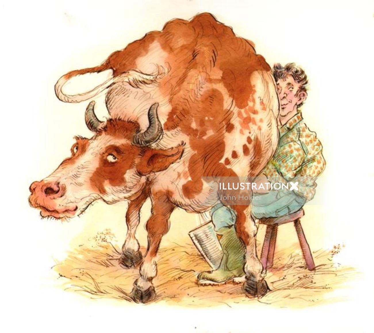 Cartoon & Humour man with bull