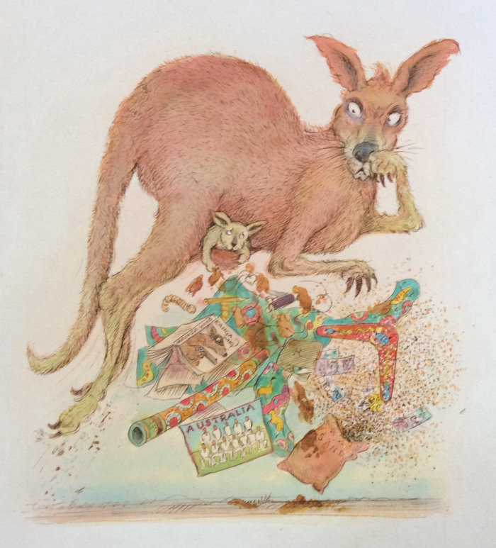 Peinture aquarelle kangourou