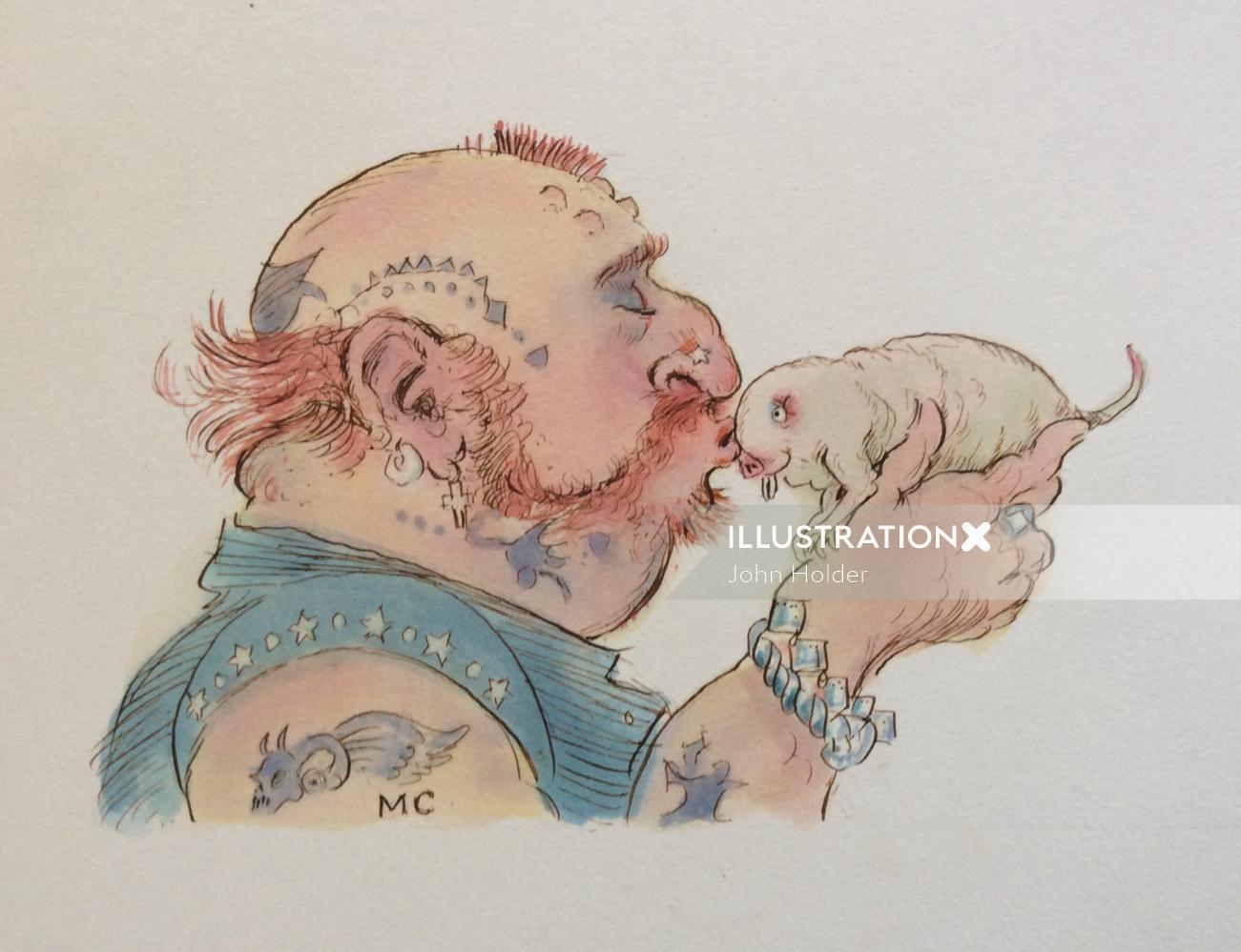 Cartoon & Humour man kissing an animal