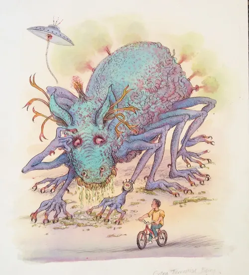 Cartoon & Humour big creature staring at a boy