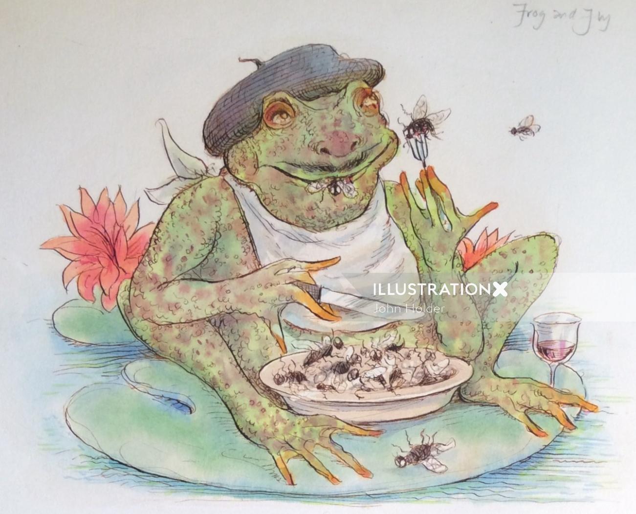 Cartoon & Humour frog having food