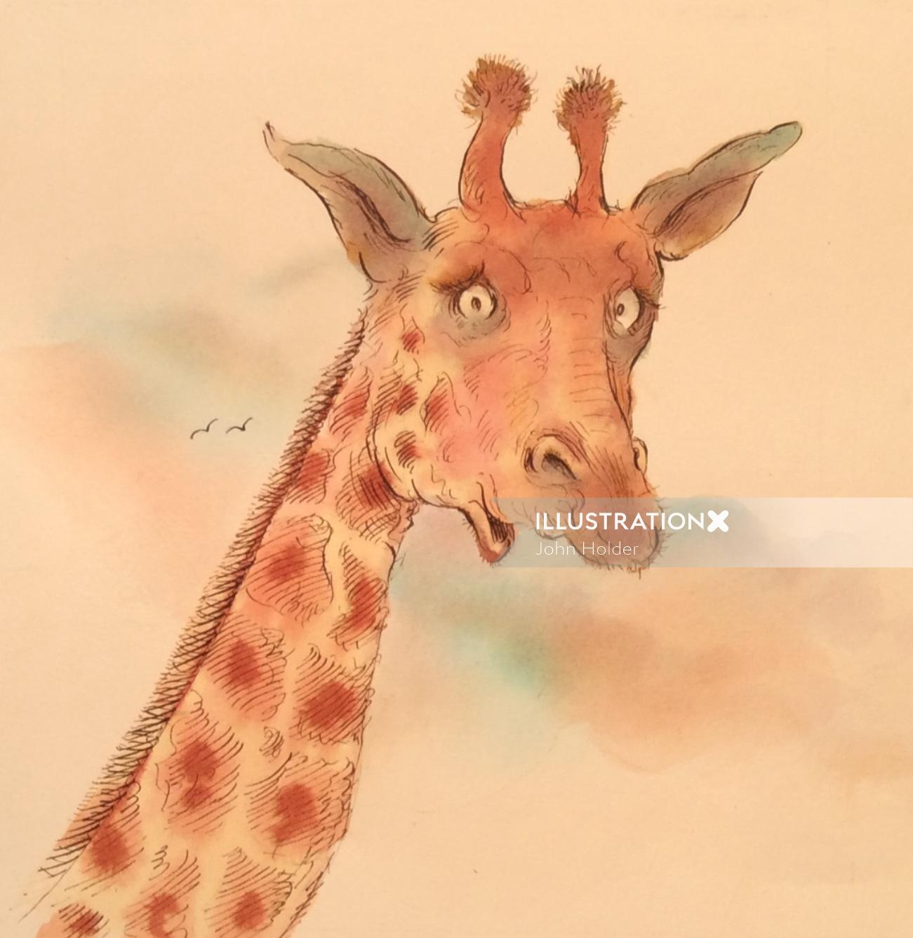 Pintura em aquarela de girafa