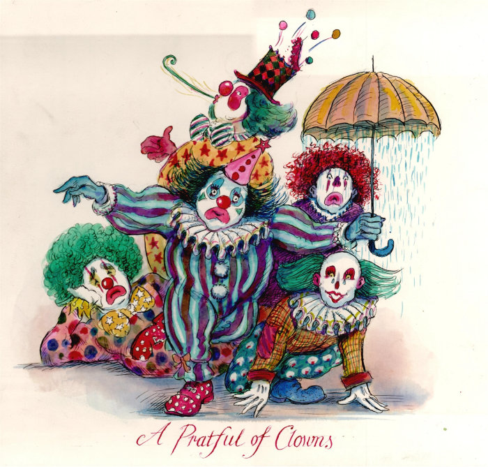 Cartoon illustration of A Pratful of Clowns