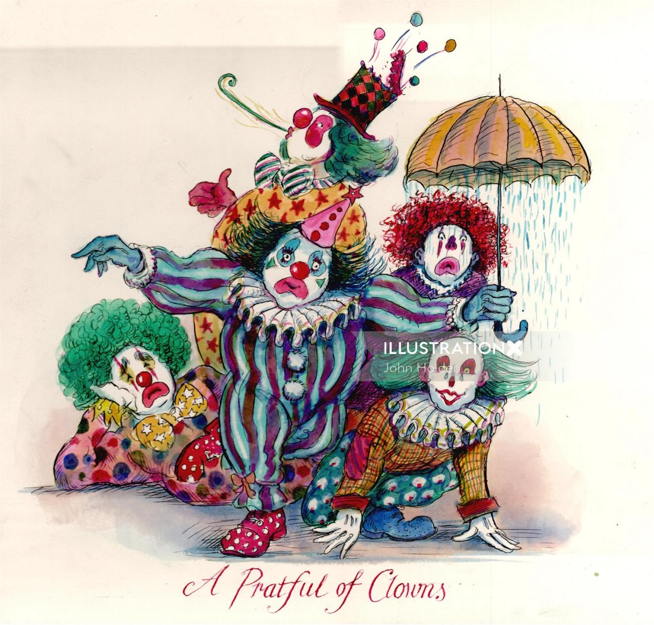 Cartoon illustration of A Pratful of Clowns