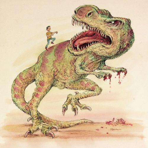 Cartoon & Humour man on the dinosaur