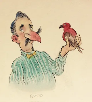 Cartoon & Humour man holding a bird