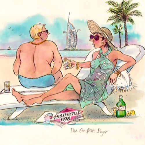 Cartoon & Humour Painting of couple relaxing on beach