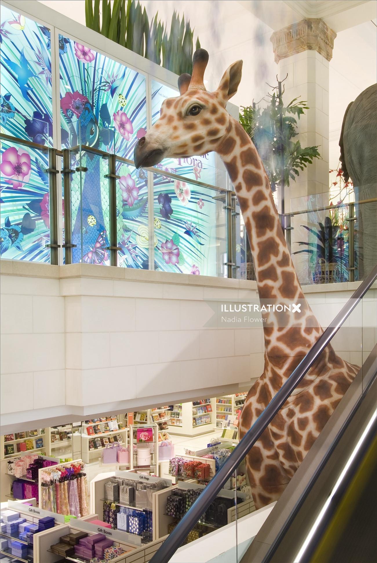 Animals giraffee in the building