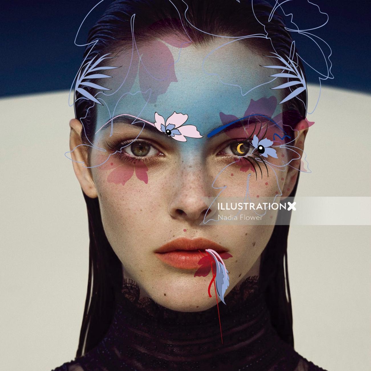 Fashion model with graphics on face