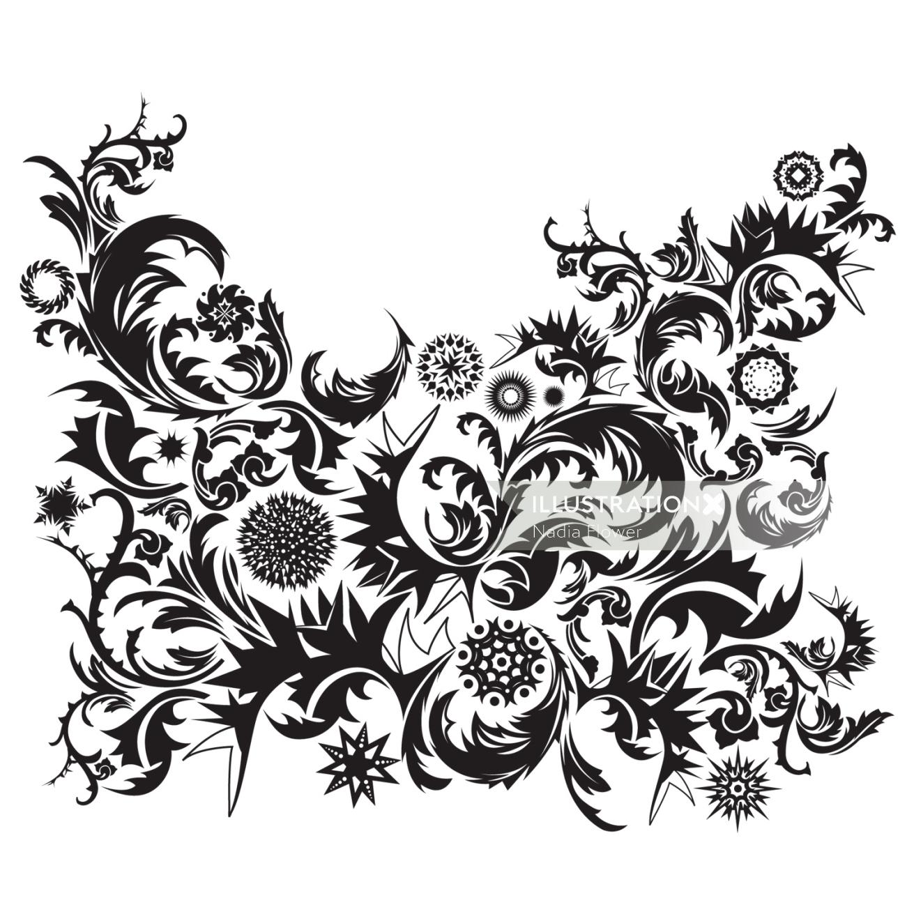 Illustration décorative noir et blanc