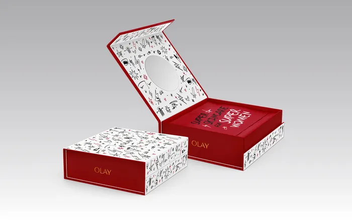 Olay skincare box with floral design and mirror inside lid by Nadia Flower