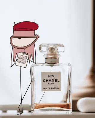 Illustration of Chanel No 5 perfume bottle by Nadia Flower