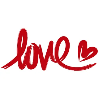 Red handwritten love text with a heart