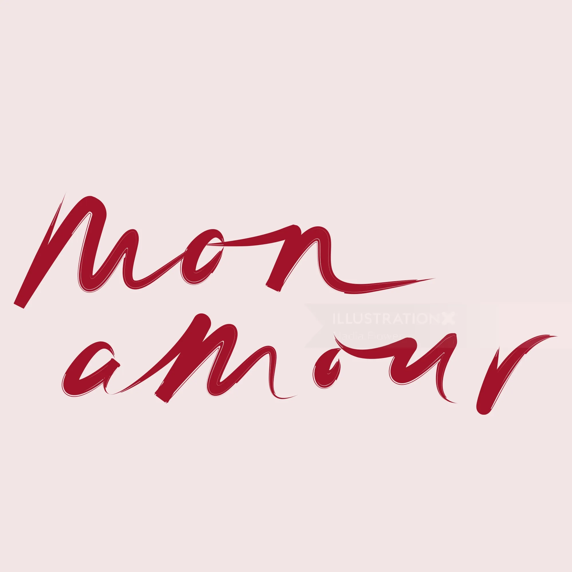 Red cursive text reading mon amour on a light background