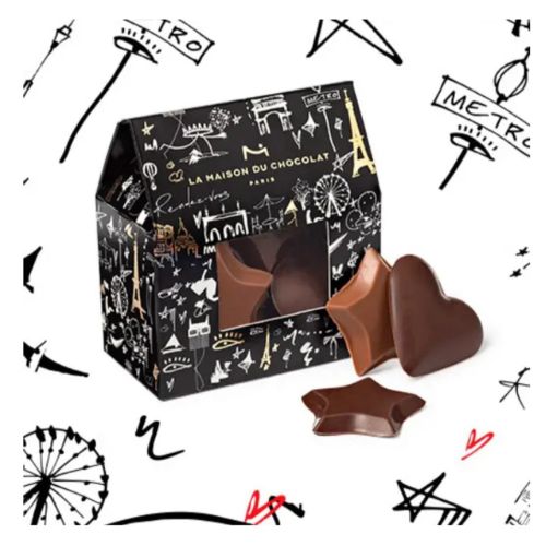 Box of assorted La Maison Du Chocolat chocolates with star and heart shapes