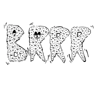 Furry animated letters spelling BRRR with eyes and shaking effect