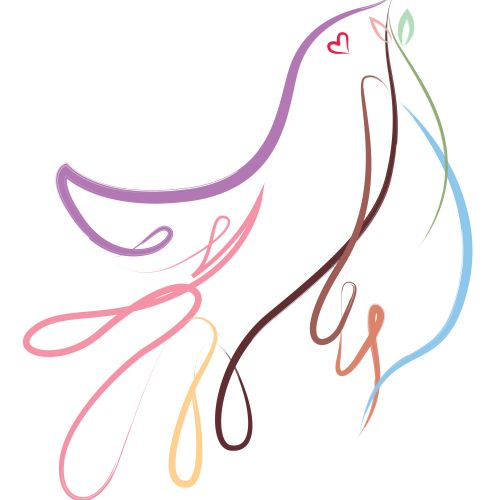 Simple bird line drawing holding a branch with heart detail