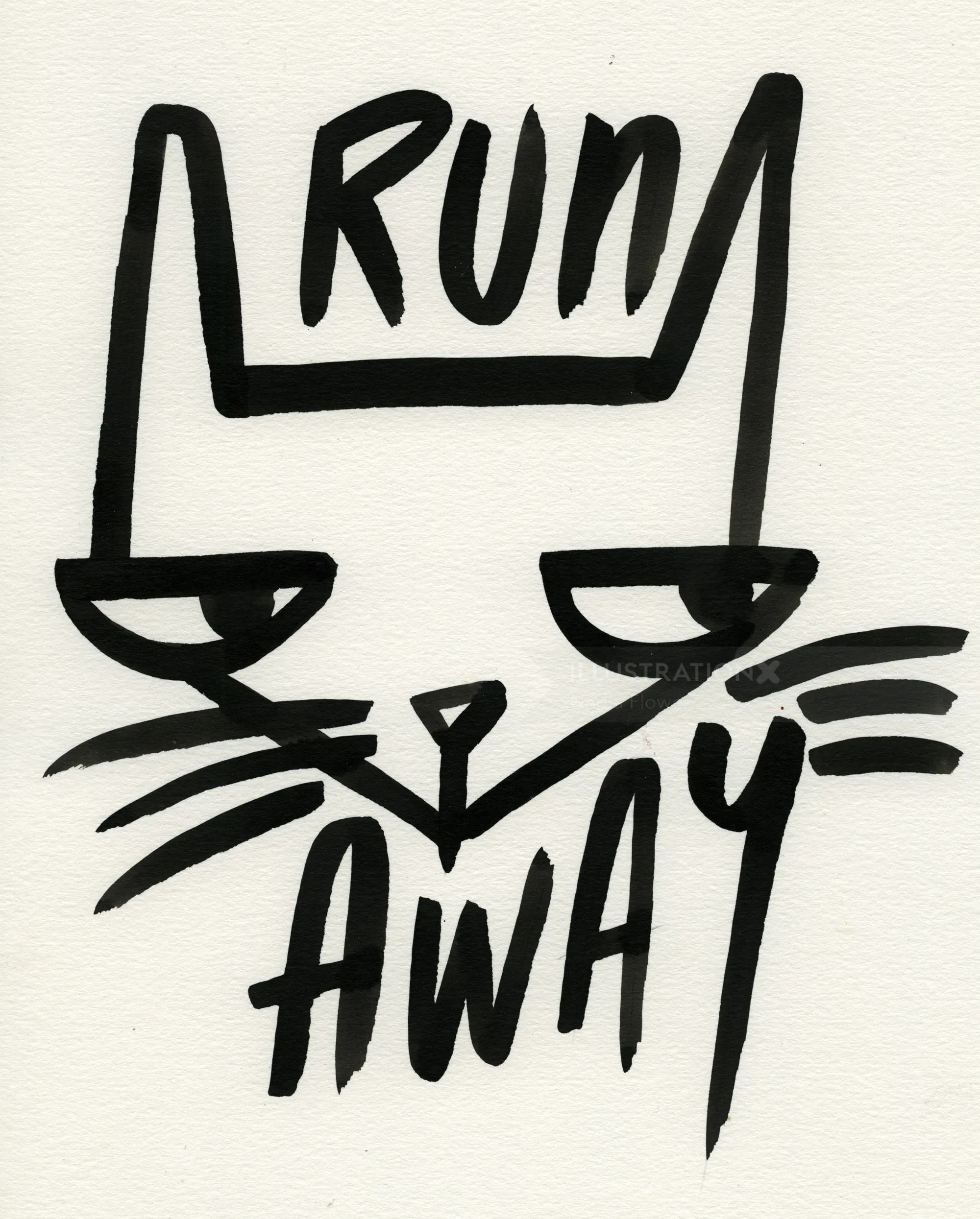 Black line cat illustration with the words Run Away