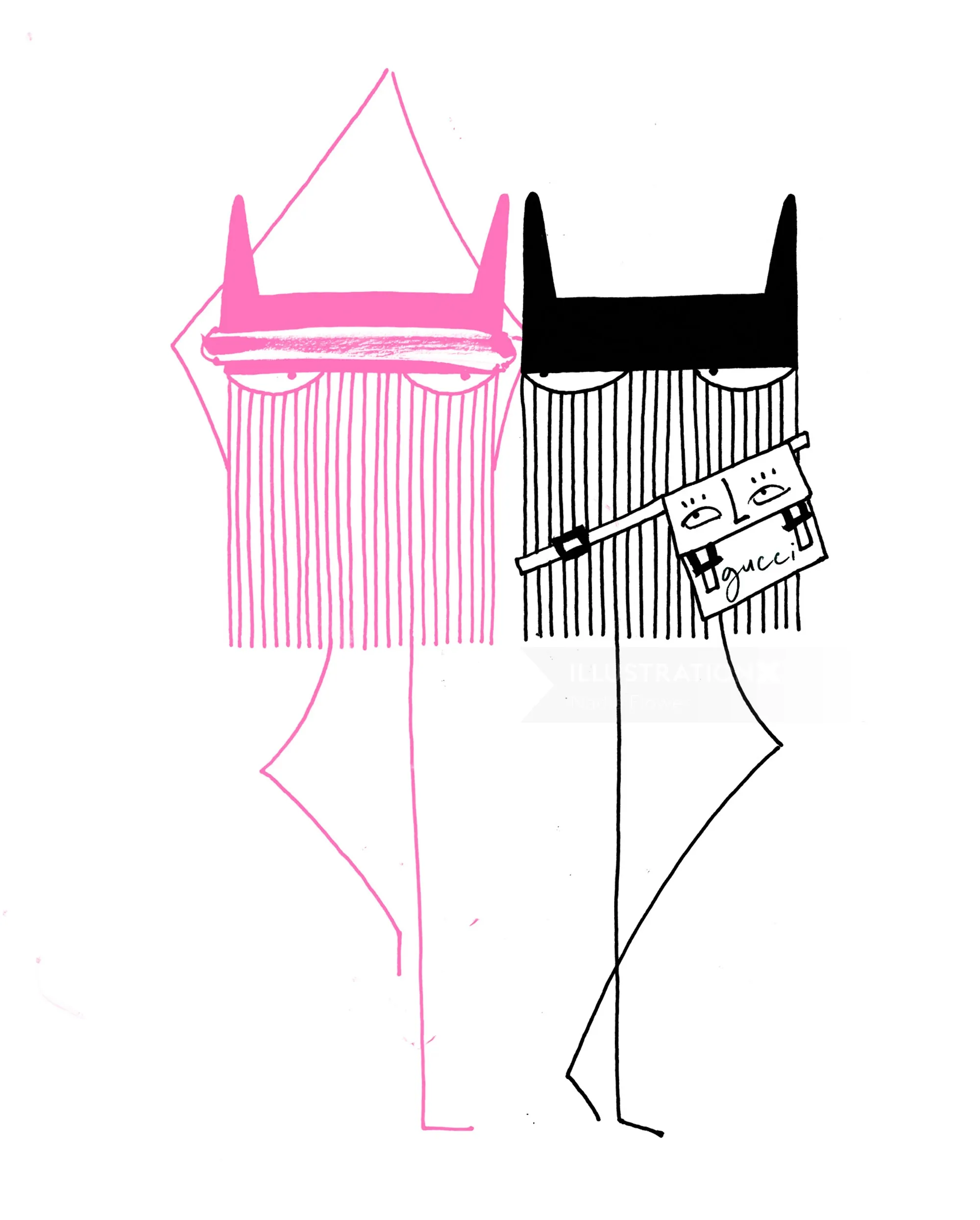 Abstract drawing of two stylized figures with simple geometric shapes
