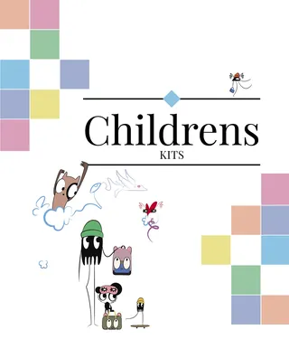 Children's kit cover with playful cartoon characters and colorful geometric blocks