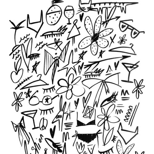 Hand-drawn black and white fashion doodles by Nadia Flower