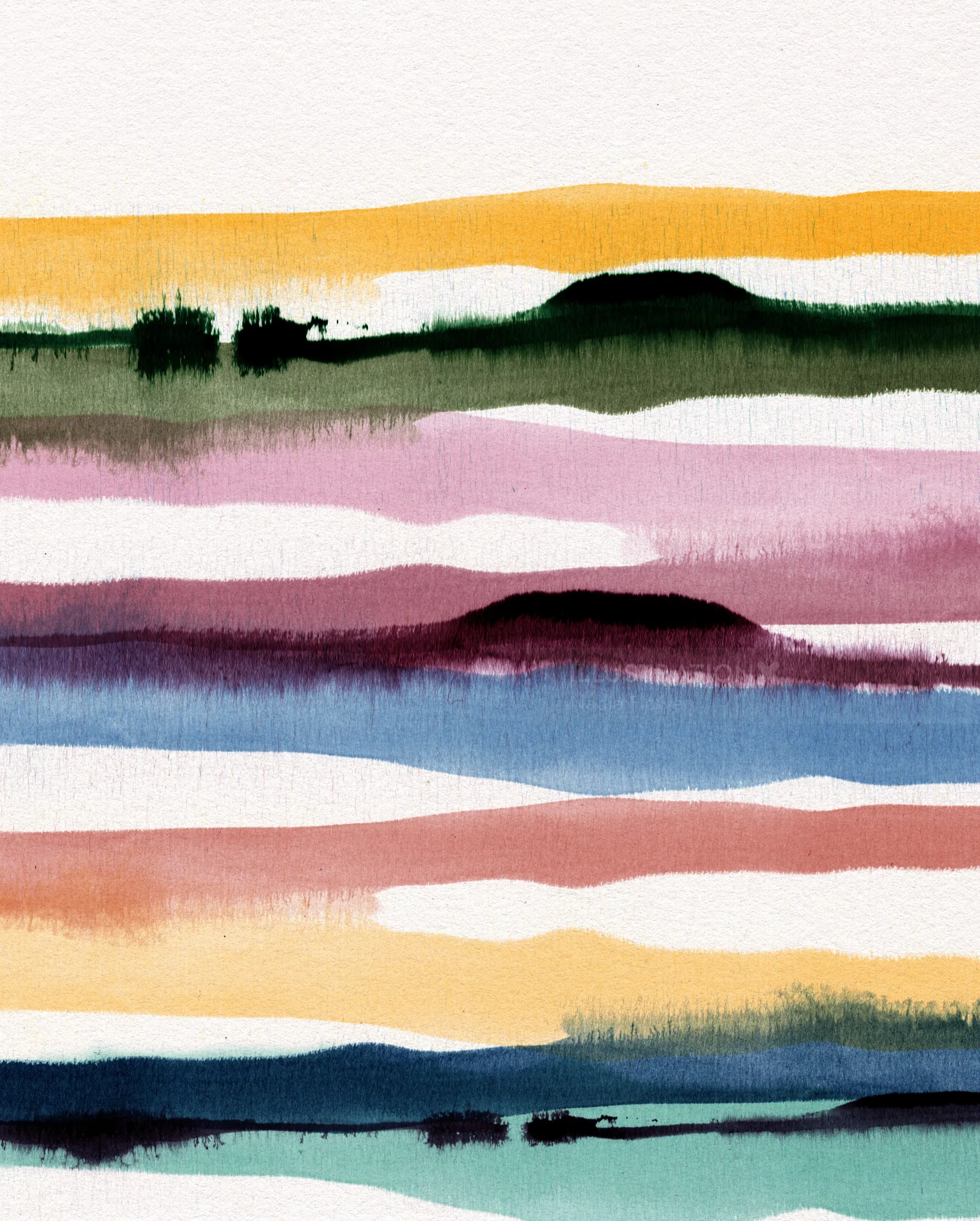 Watercolor abstract horizontal color stripes by Nadia Flower
