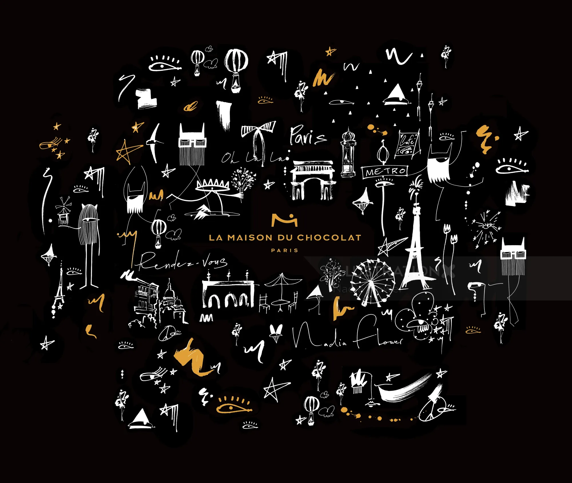 Paris-inspired graphic design by Nadia Flower for La Maison du Chocolat