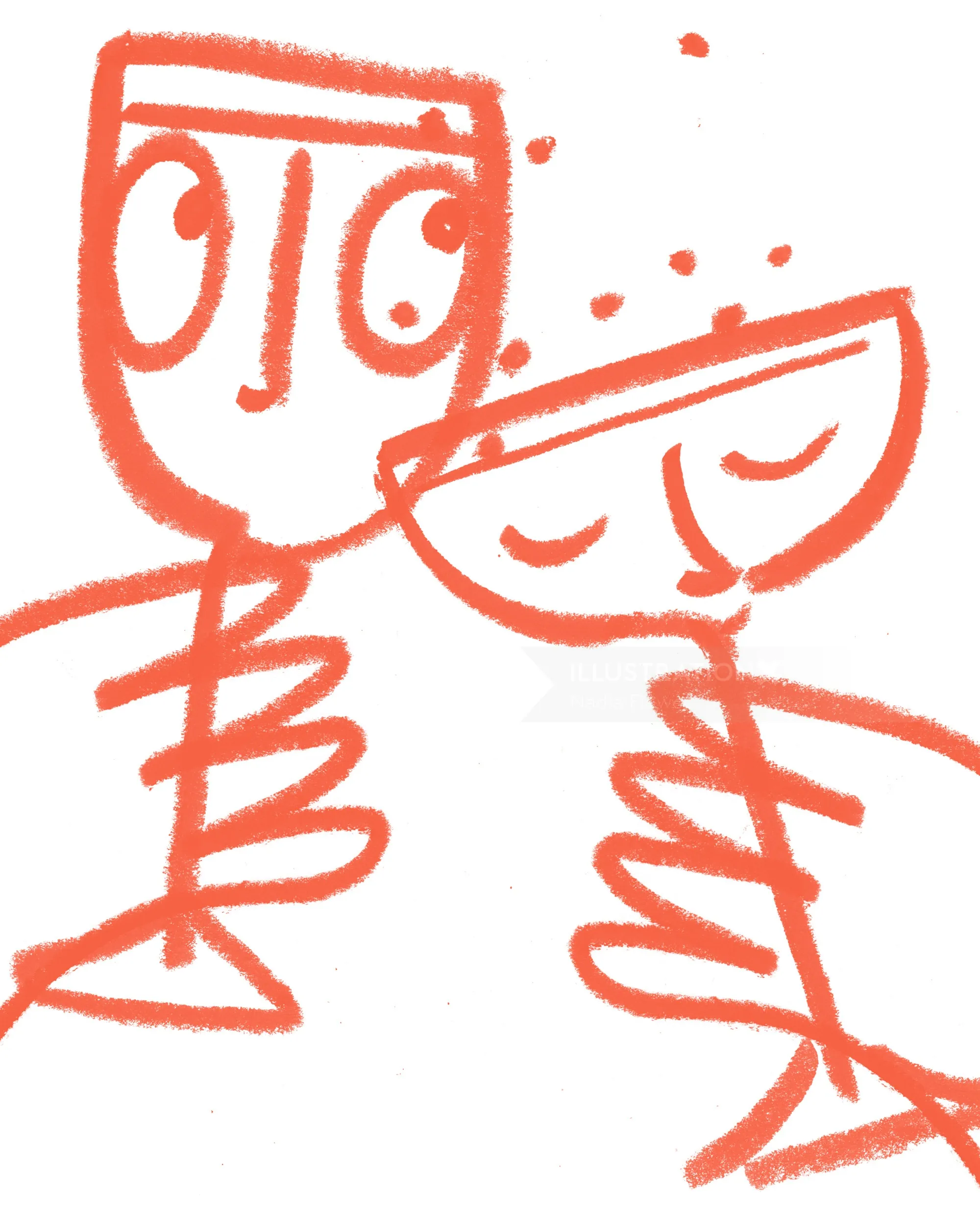 Abstract drawing of two wine glasses with faces by Nadia Flower