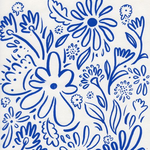 Blue floral and leaf pattern line art by Nadia Flower
