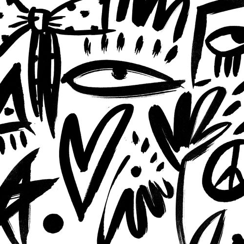 Abstract black and white face drawing by Nadia Flower