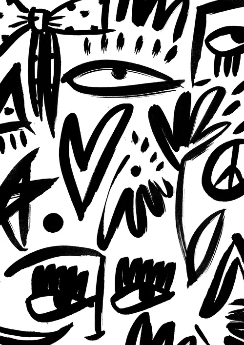 Abstract black and white face drawing by Nadia Flower
