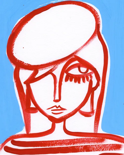 Abstract red portrait of a woman on blue background by Nadia Flower