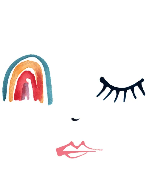 Minimalist face with closed eye and rainbow detail by Nadia Flower