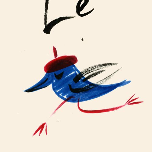 Blue bird wearing a red beret by Nadia Flower
