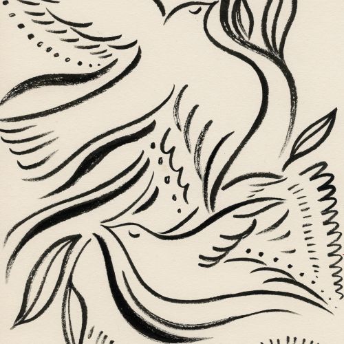 Abstract birds and leaves in black ink by Nadia Flower
