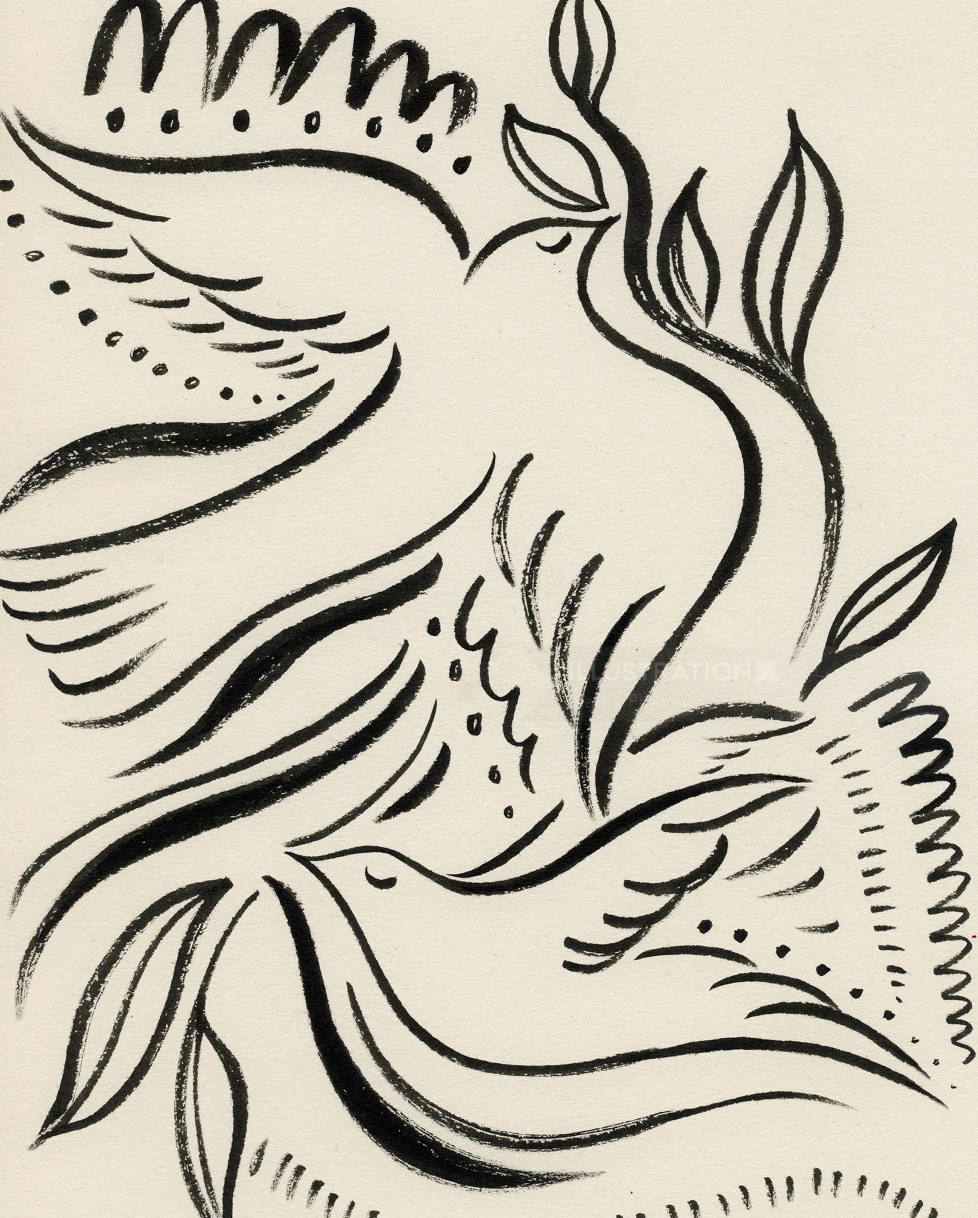 Abstract birds and leaves in black ink by Nadia Flower