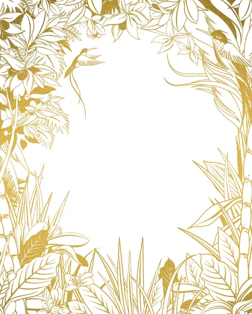 Golden botanical frame with leaves and flowers by Nadia Flower