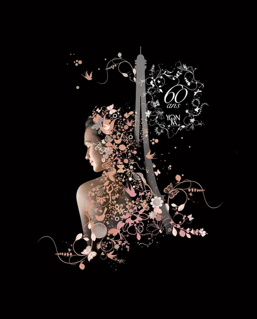 Digital artwork of woman's silhouette with Eiffel Tower and floral motifs by Nadia Flower