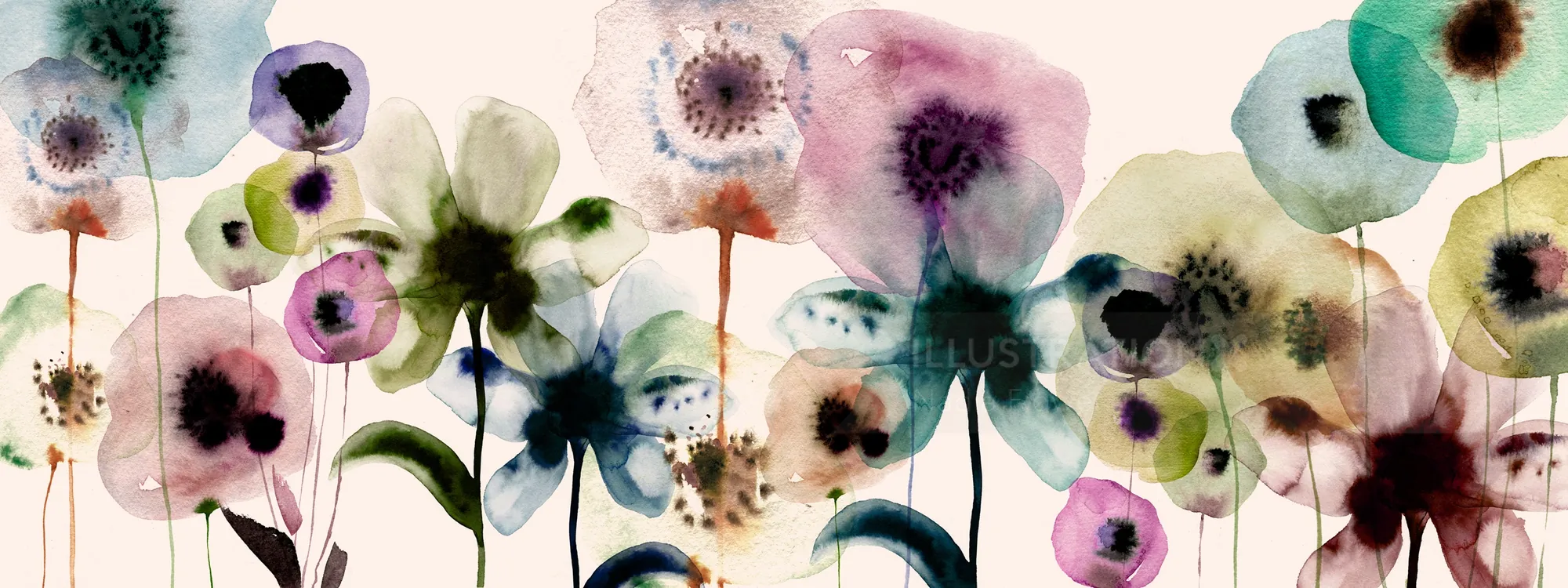 Abstract watercolor flowers in pastel colors by Nadia Flower