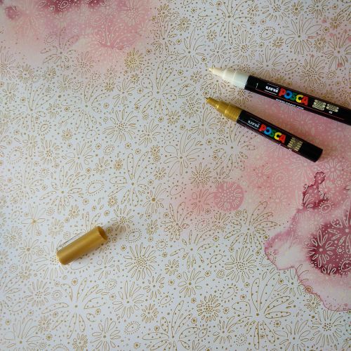 Gold and pink floral pattern with markers by Nadia Flower