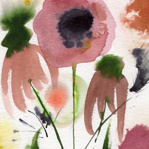 Abstract watercolor poppy flowers by Nadia Flower