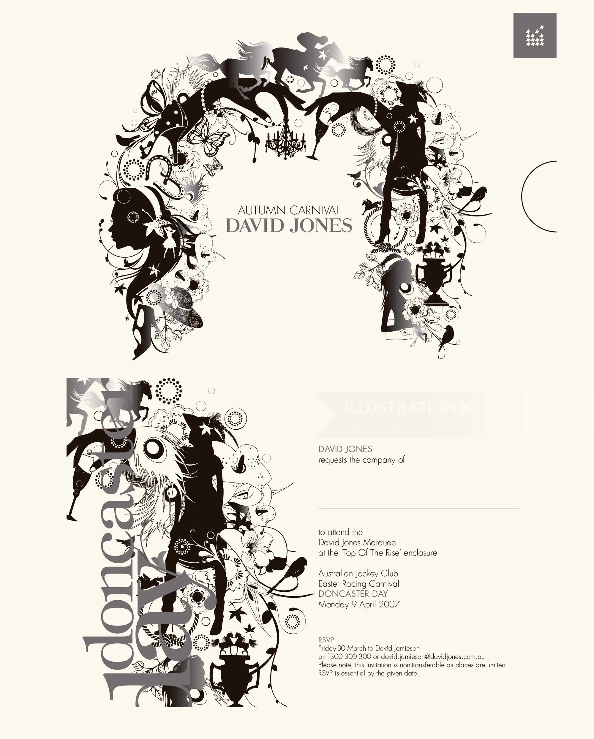 Nadia Flower artwork for Autumn Carnival featuring ornate black-and-white floral forms