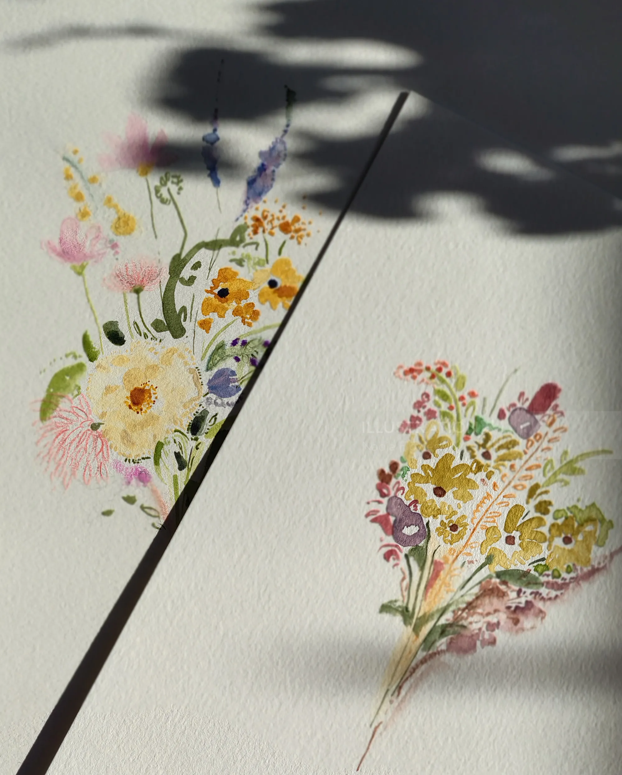 Watercolour wildflower bouquet illustrations by Nadia Flower