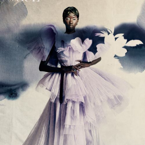 Nadia Flower artwork showing a person in a flowing white tulle dress with birds