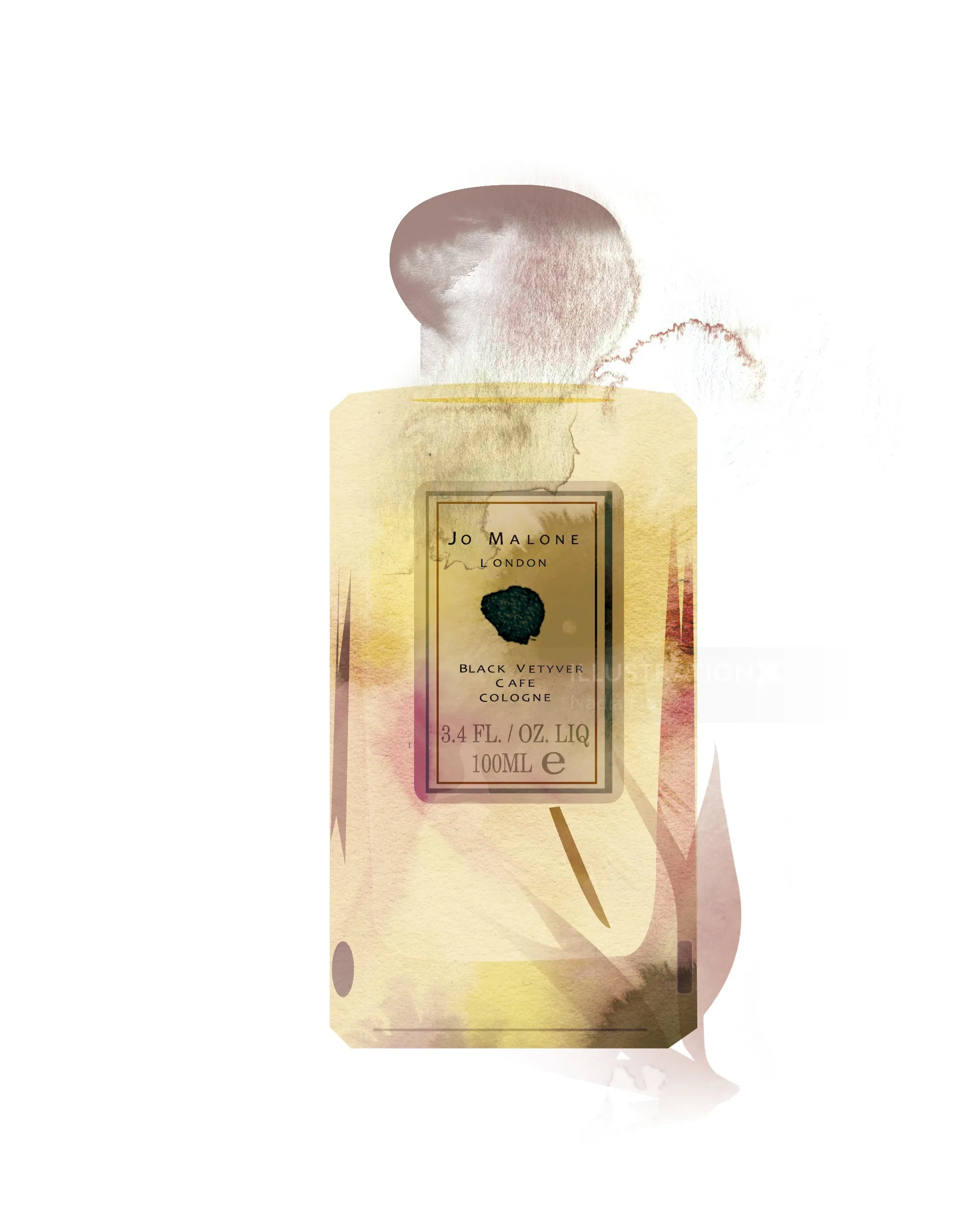 Nadia Flower artwork showing a Jo Malone perfume bottle on white