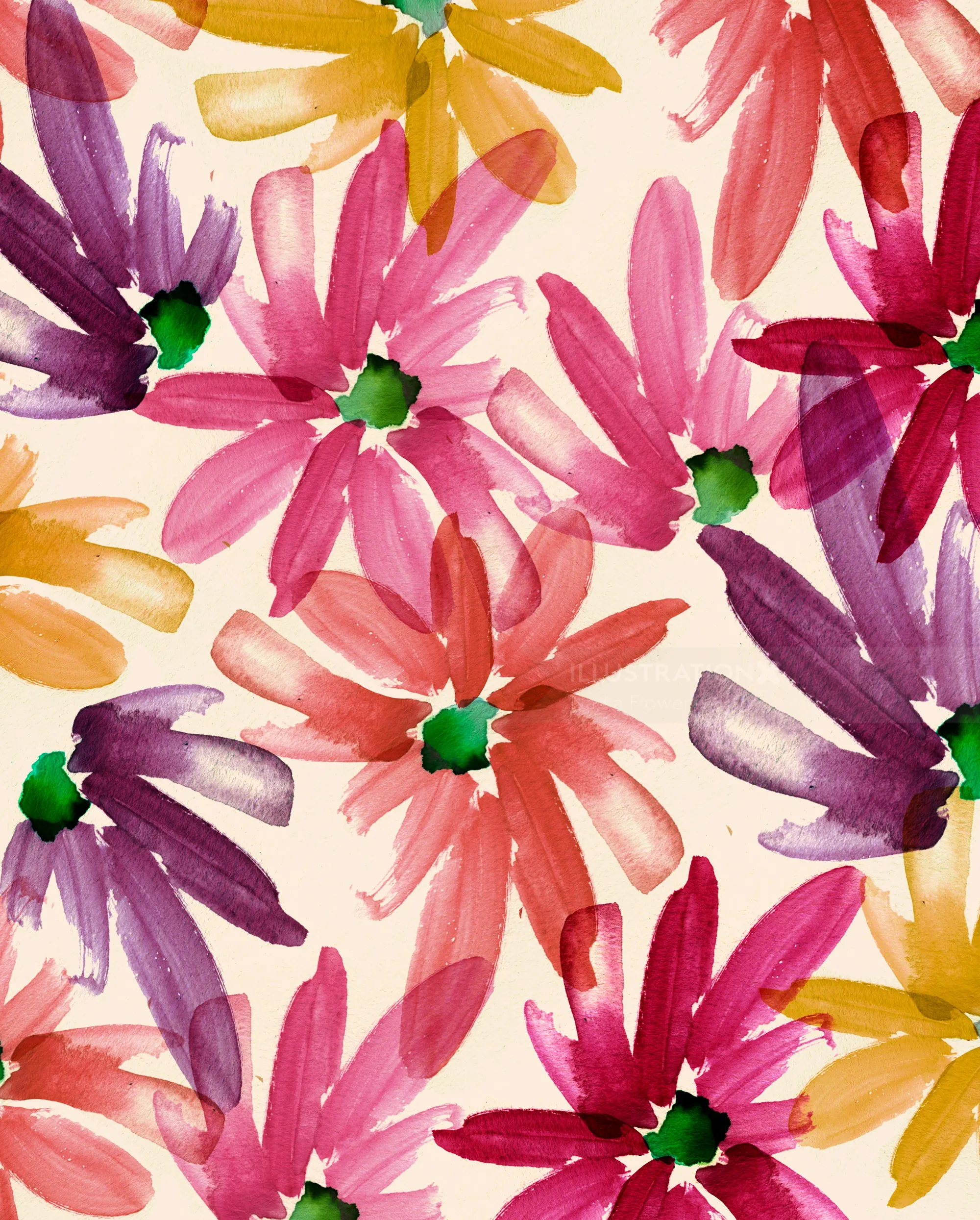 Colorful abstract flower painting by Nadia Flower with vibrant pink, purple, red, orange, and yellow