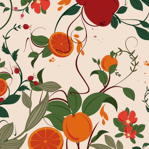 Botanical fruit and leaf pattern by Nadia Flower