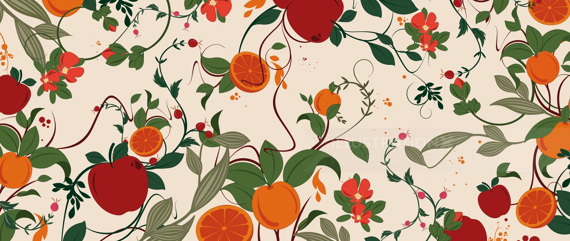 Botanical fruit and leaf pattern by Nadia Flower