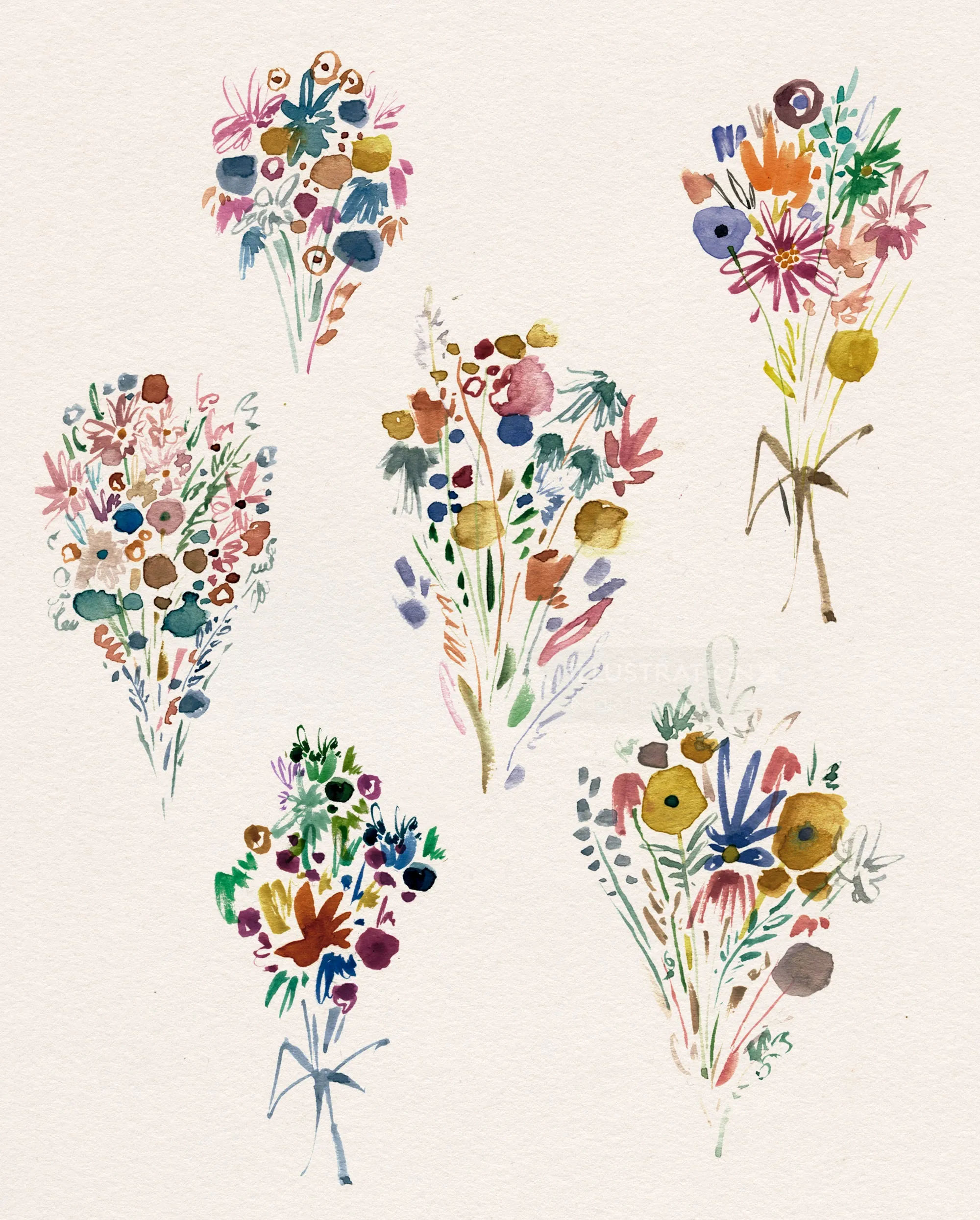 Wildflower bouquet illustrations by Nadia Flower